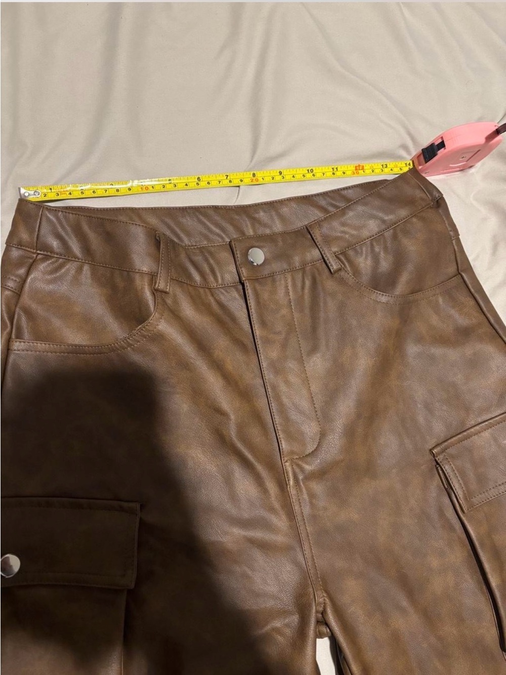 New Sz XL Weekend Warrior Wide Leg Washed Pu Leather Cargo Pant - Brown - Picture 10 of 10